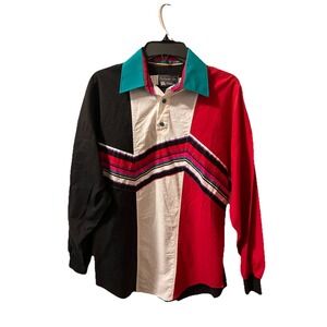 Vintage Panhandle Slim Shirt Black Multicolor Rainbow Sz M Western Shirt